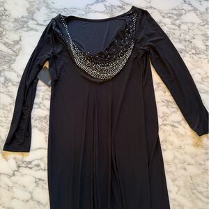 NWT Black Long Sleeve Rhinestone back Dress Size 12